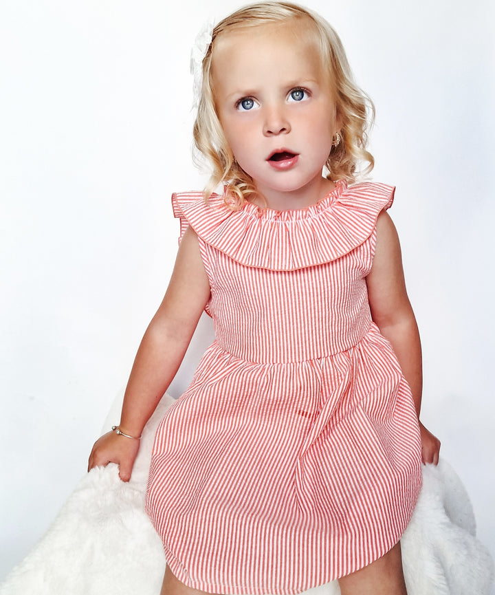 SS25 Rapife Girls Orange & White Stripe Dress