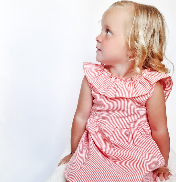 SS25 Rapife Girls Orange & White Stripe Dress