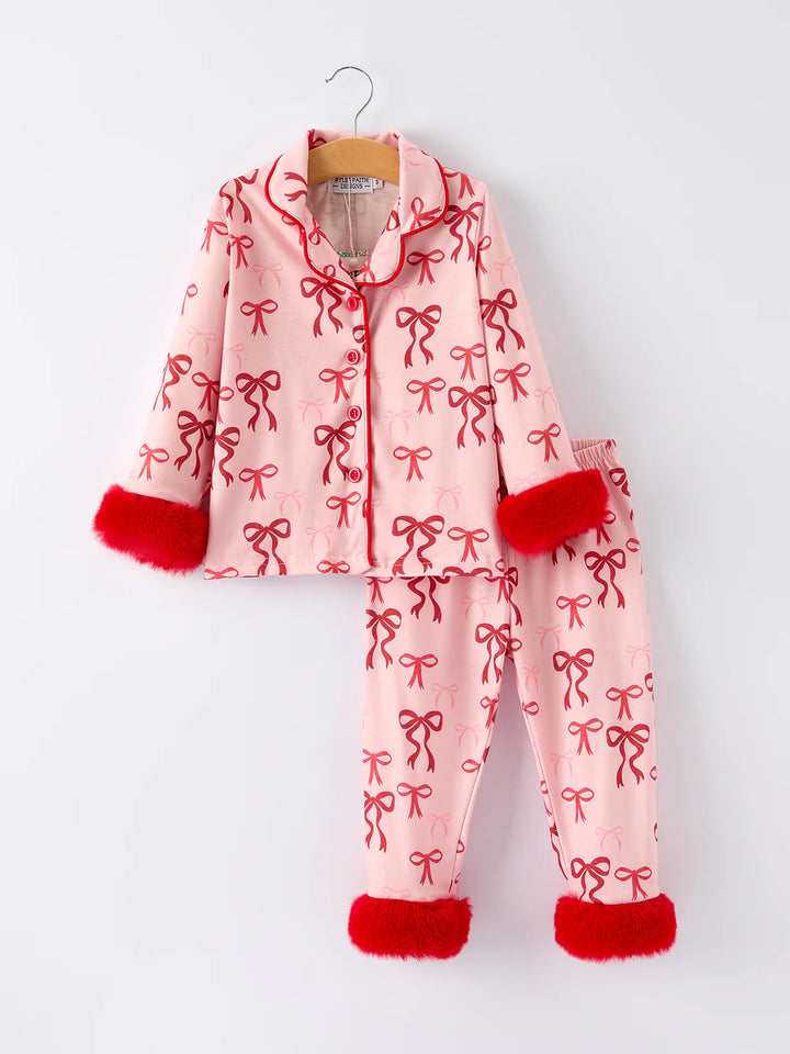 Christmas Girls Pink Bow Pyjamas