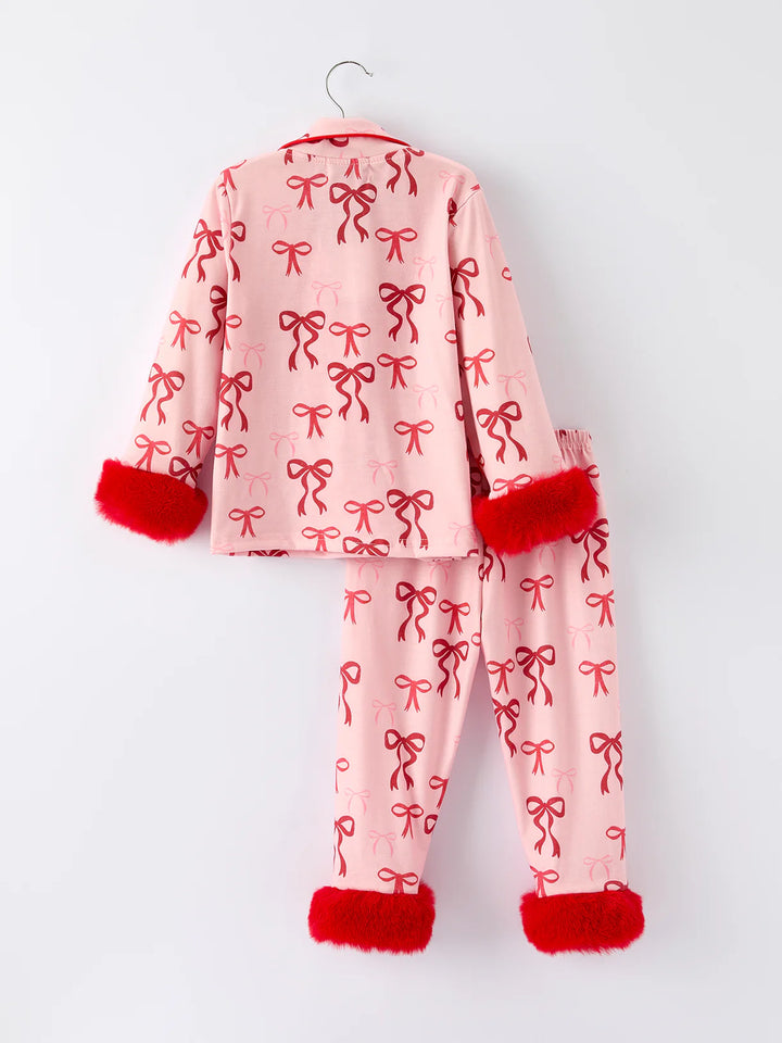 Christmas Girls Pink Bow Pyjamas