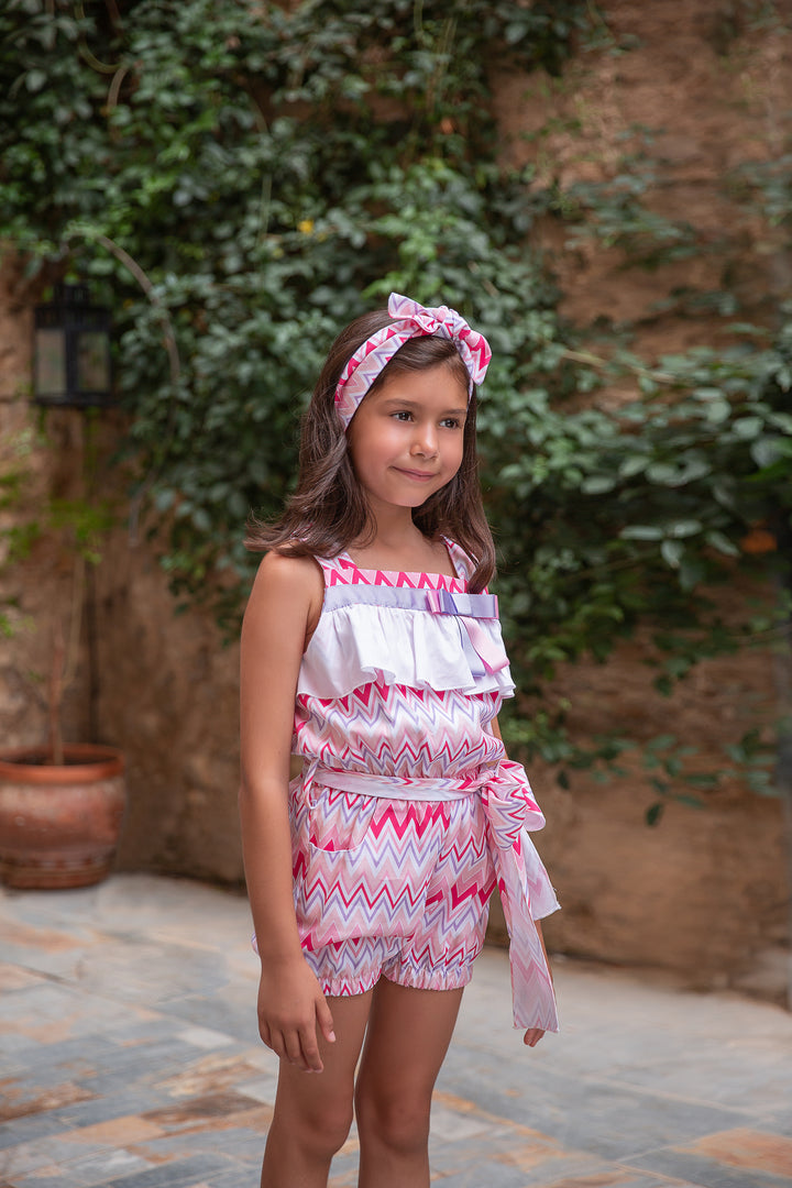 SS24 Rochy Girls Pink Zig Zag Playsuit