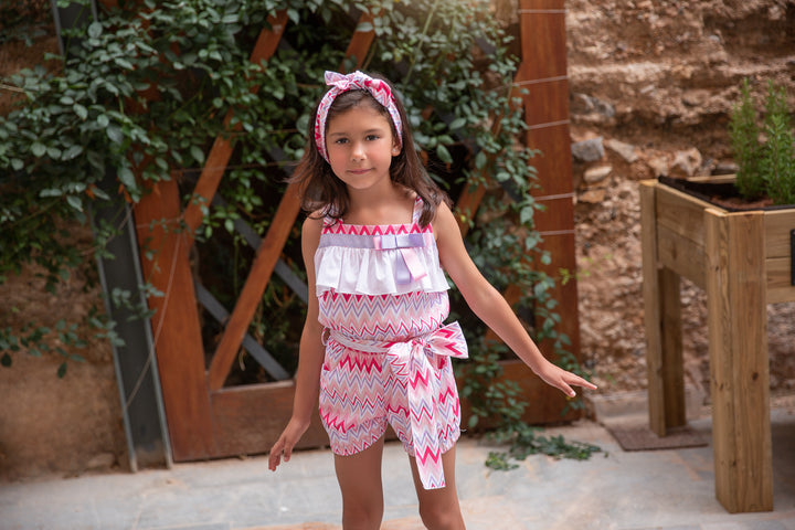SS24 Rochy Girls Pink Zig Zag Playsuit