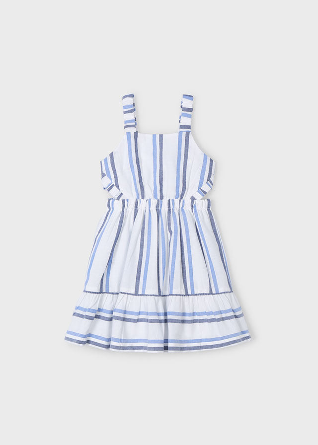 SS25 Mayoral Girls Blue White Stripe Dress 3965