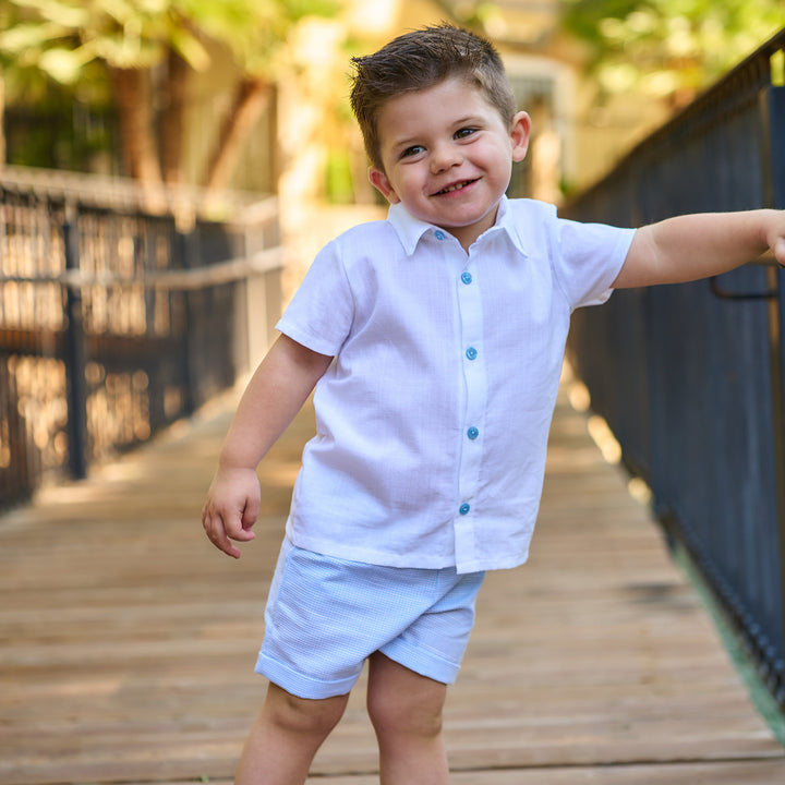 SS25 Rapife Boys White Shirt & Blue Shorts Set