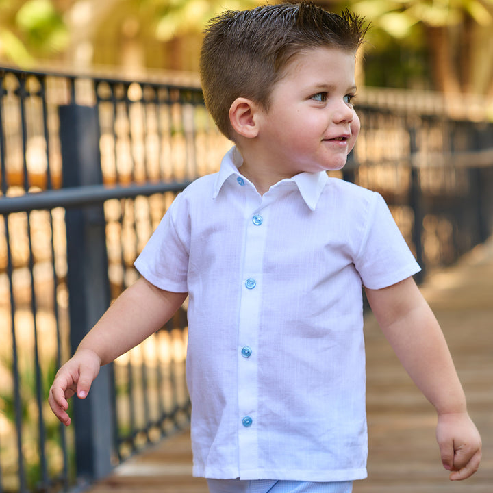 SS25 Rapife Boys White Shirt & Blue Shorts Set