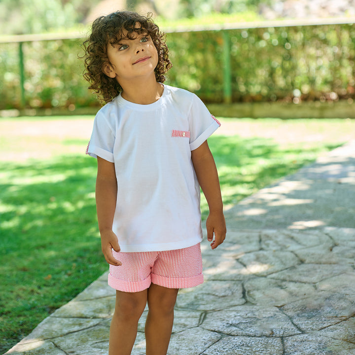 SS25 Rapife Boys Orange & White Stripe Shorts Set