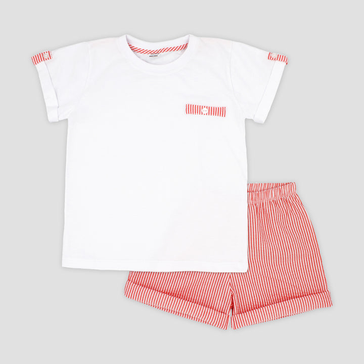 SS25 Rapife Boys Orange & White Stripe Shorts Set