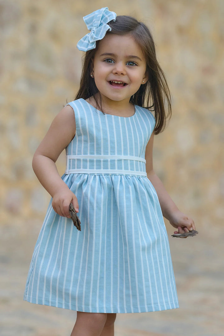 SS25 Rapife Girls Teal Stripe Bow Dress