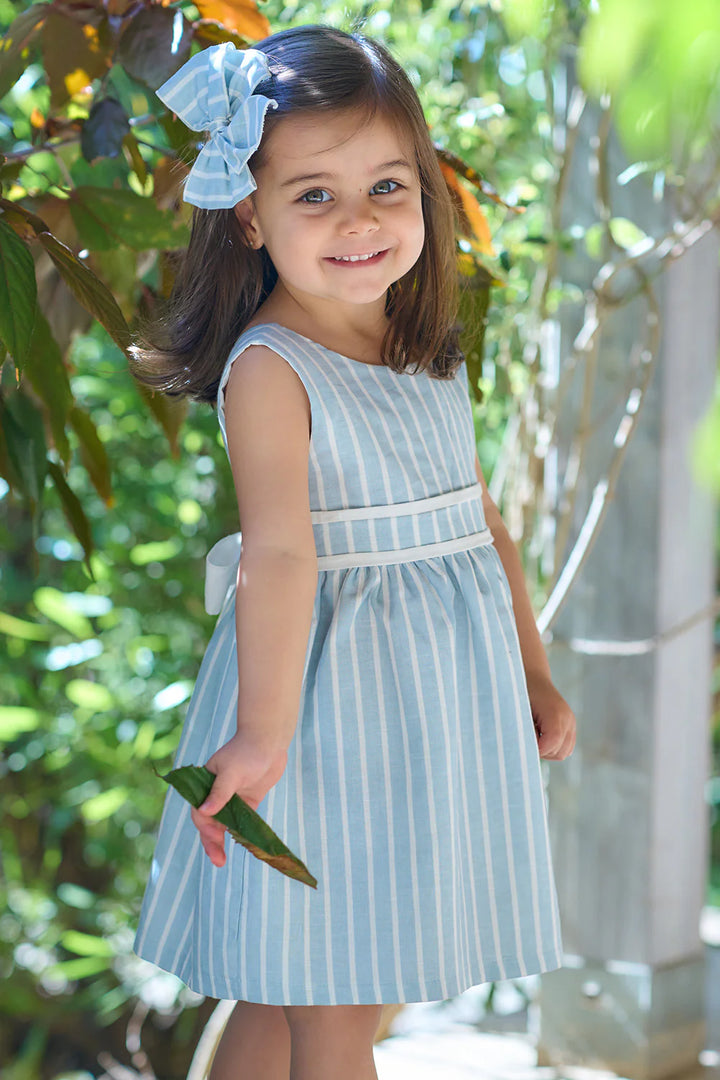 SS25 Rapife Girls Teal Stripe Bow Dress