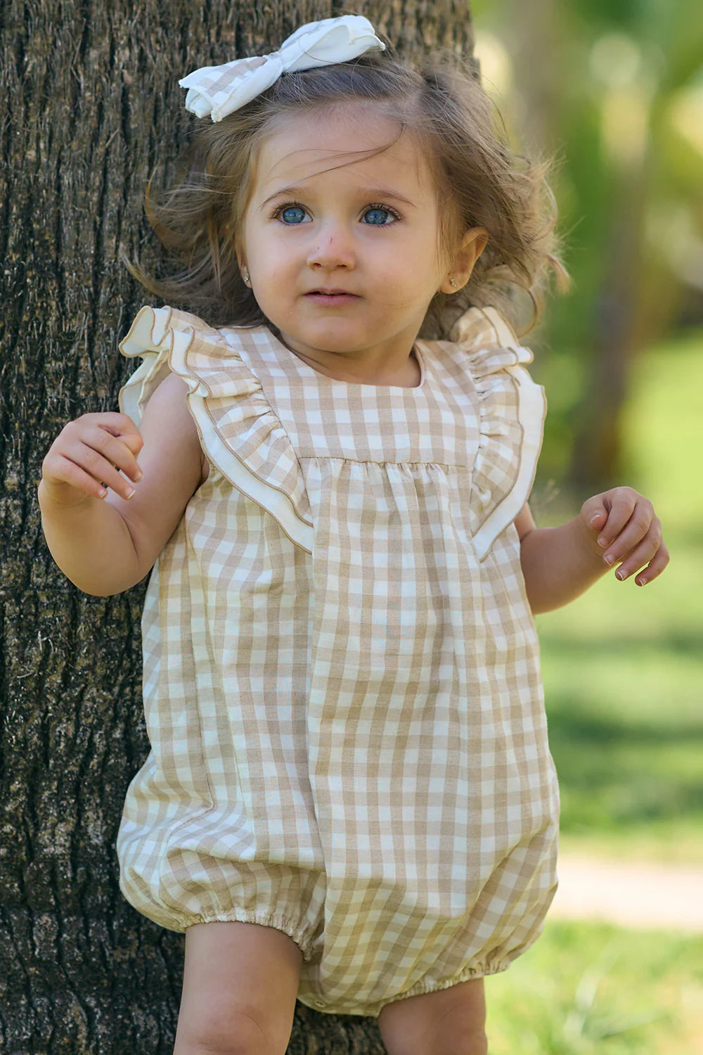 SS25 Rapife Baby Girls Beige Check Romper - Main Image