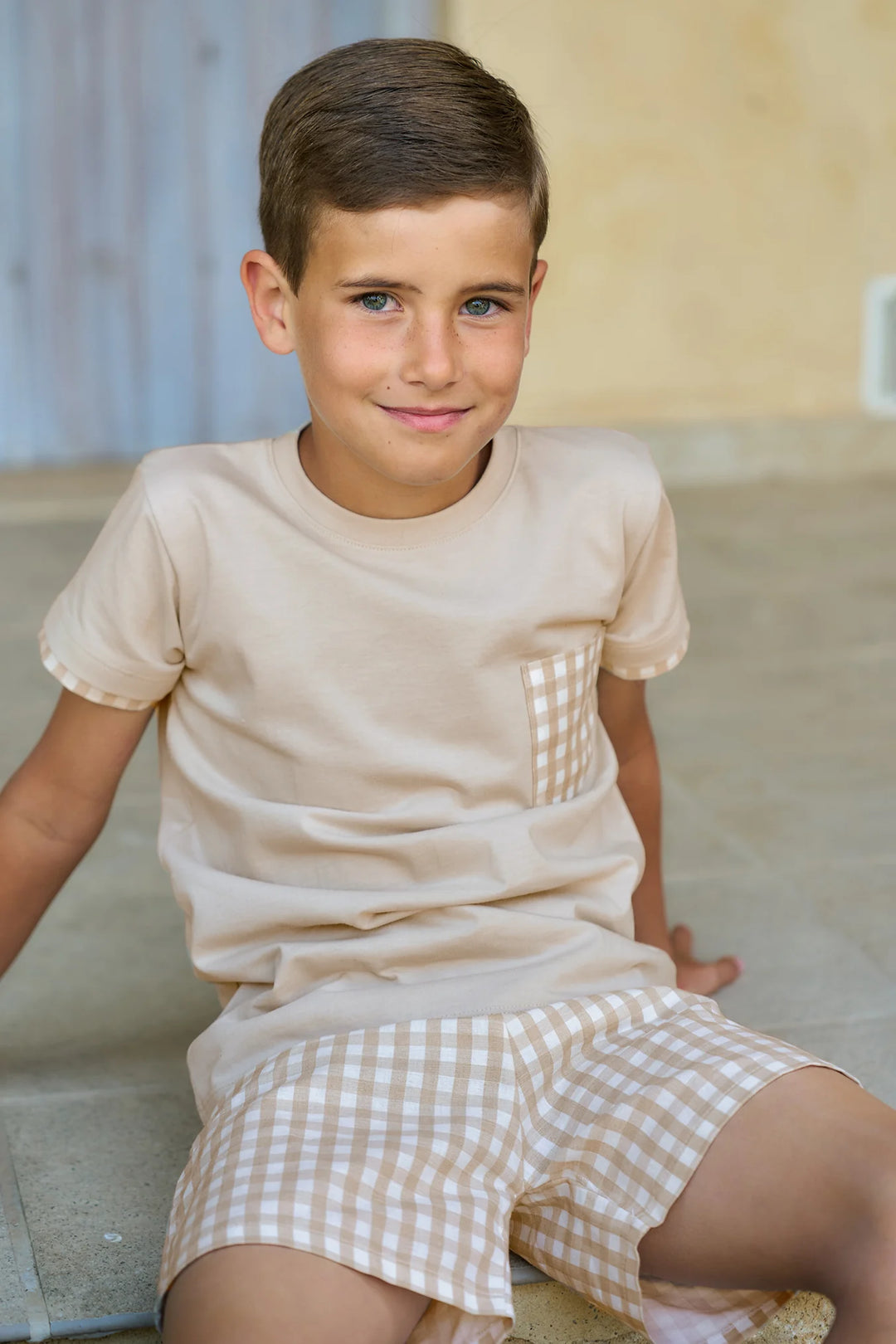 SS25 Rapife Boys Camel Check Short Set