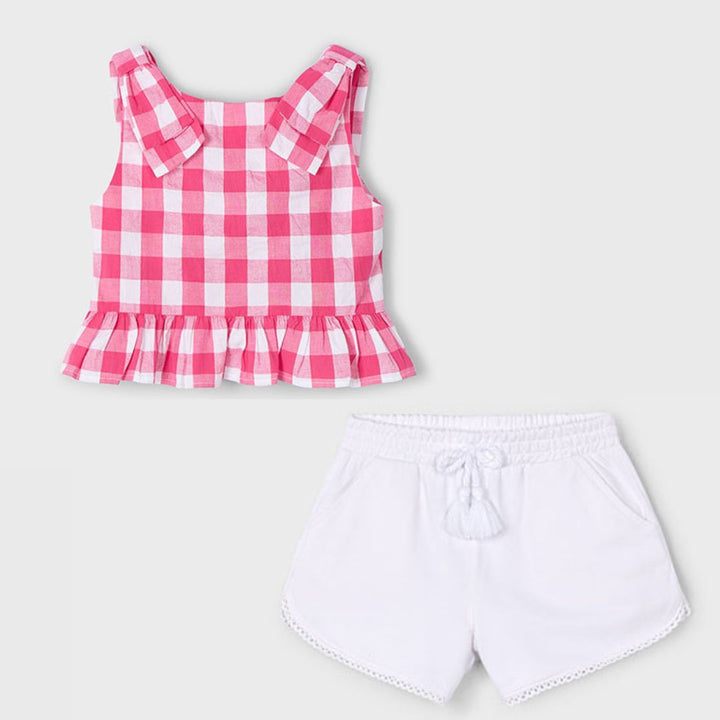 SS25 Mayoral Girls Pink & White Gingham Short Set 3023 & 607