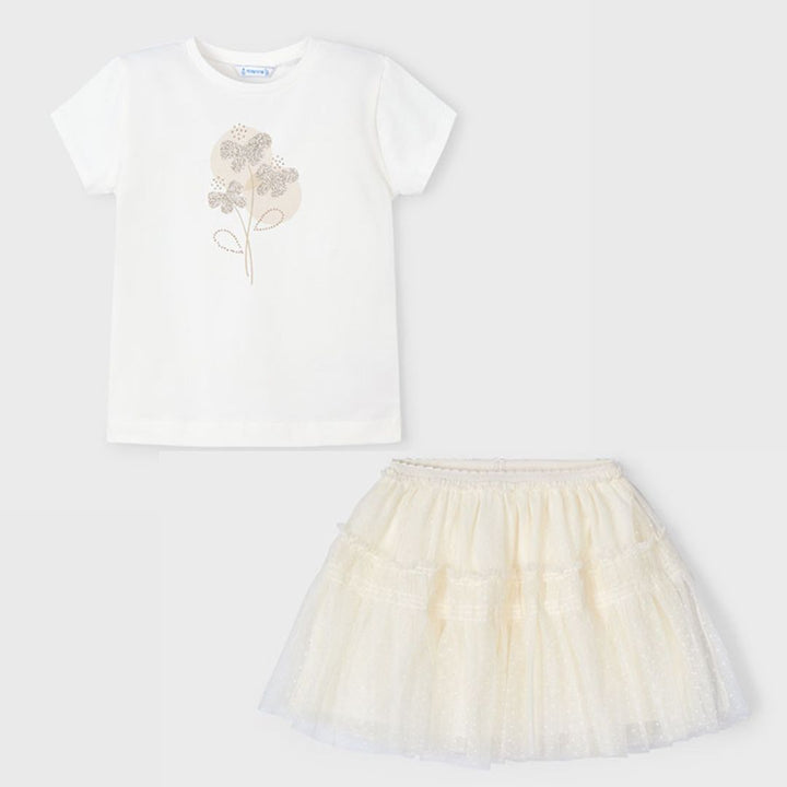 SS25 Mayoral Girls Ivory Tulle Skirt Set 3961 & 174