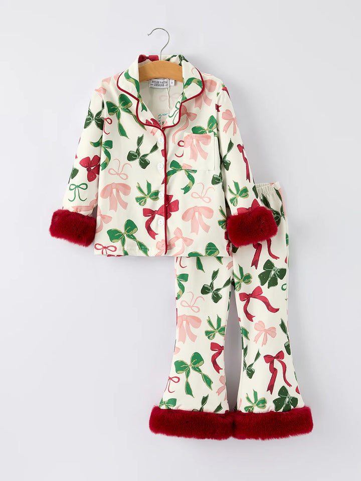 Christmas Girls Red & Green Bow Pyjamas