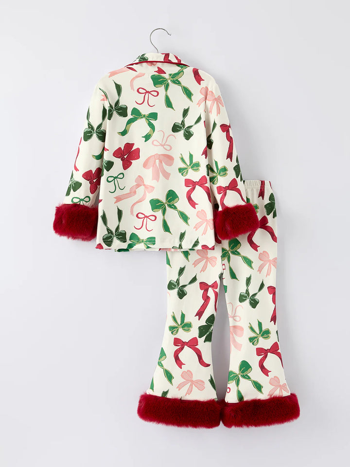 Christmas Girls Red & Green Bow Pyjamas