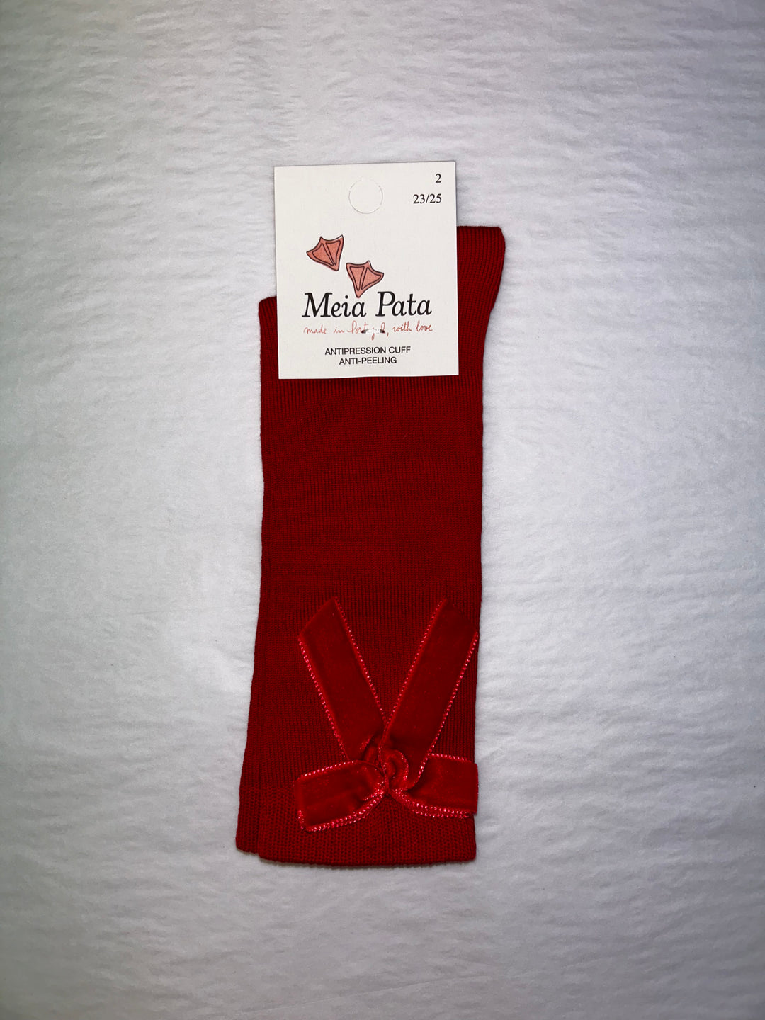 Meia Pata Red Velvet Bow Knee High Socks