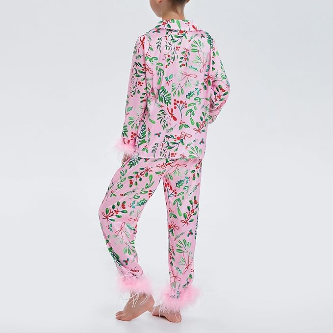 Christmas Girls Pink Misletoe & Bows Pyjamas