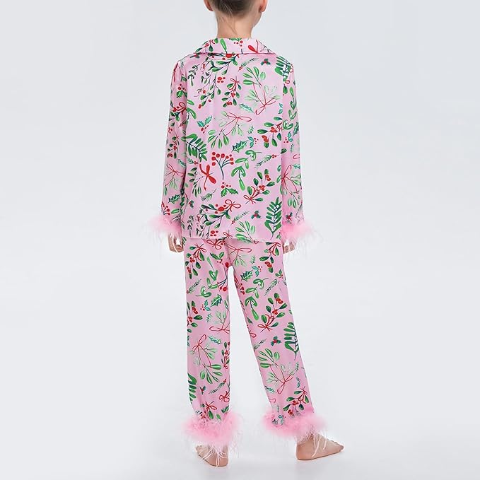 Christmas Girls Pink Misletoe & Bows Pyjamas