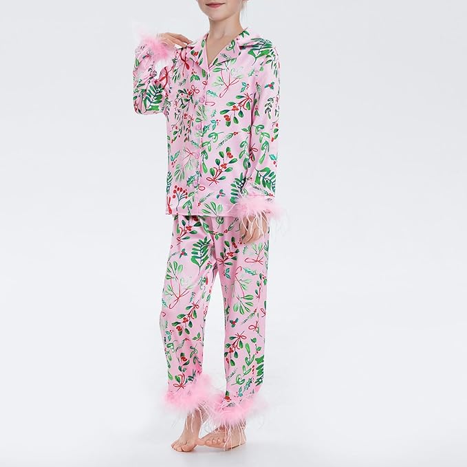 Christmas Girls Pink Misletoe & Bows Pyjamas