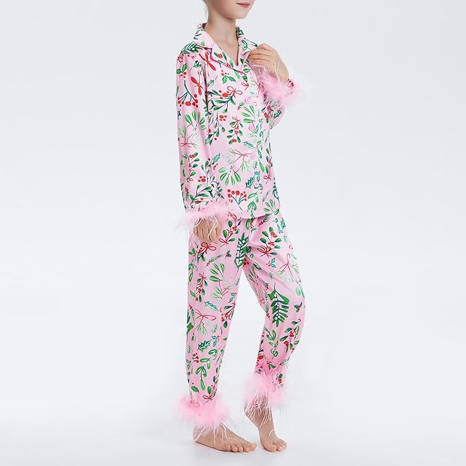 Christmas Girls Pink Misletoe & Bows Pyjamas