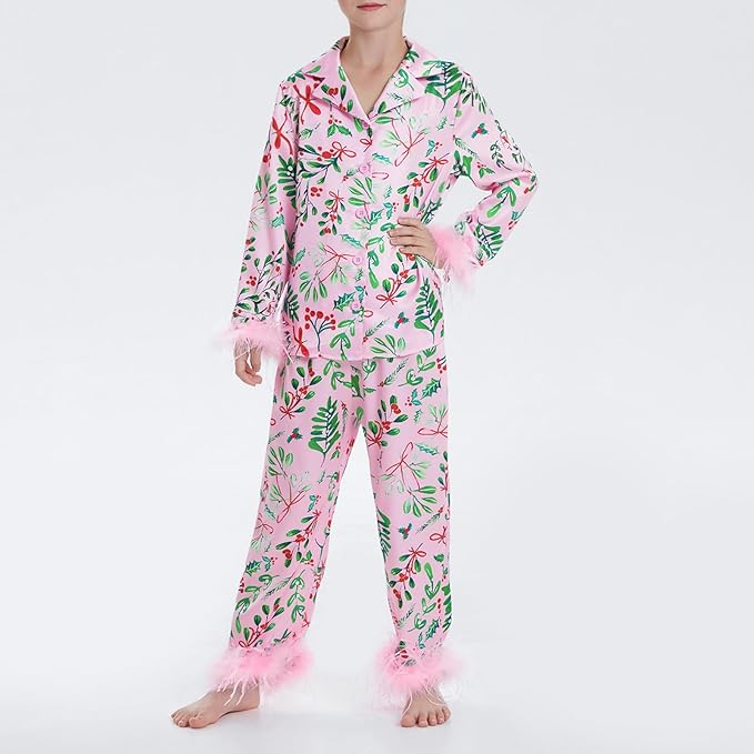 Christmas Girls Pink Misletoe & Bows Pyjamas