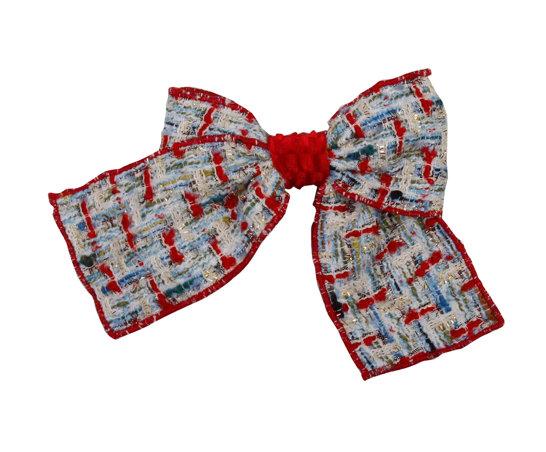 AW23 Naxos Girls Blue & Red Tweed Bow Hairclip