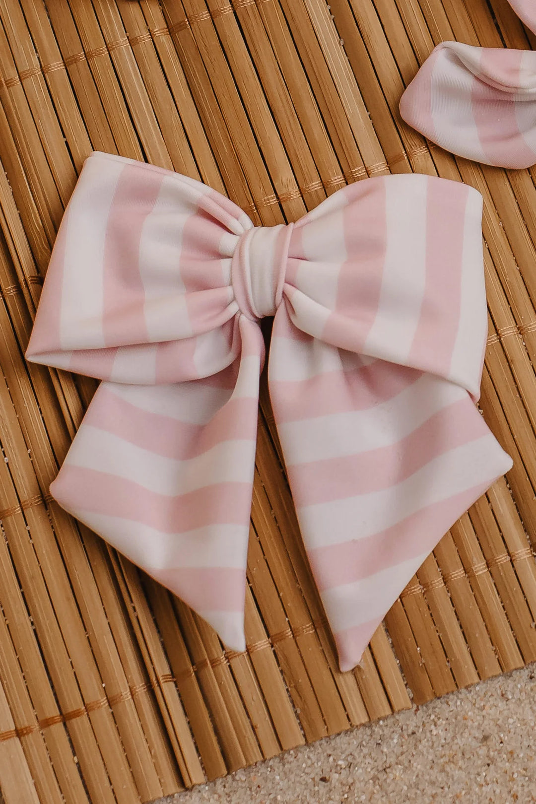 SS25 Meia Pata Girls Pink & White Stripe Hair Bow