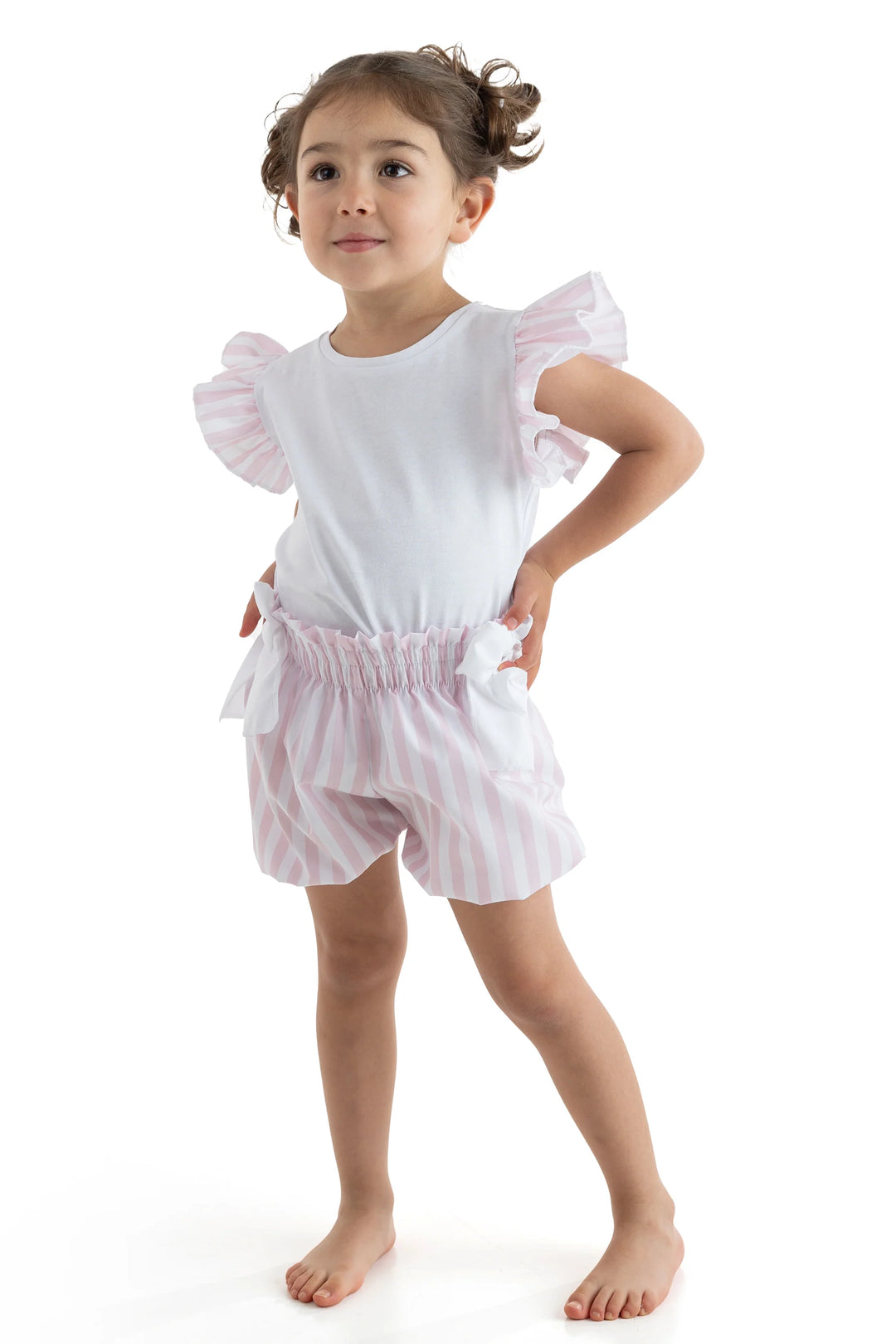 SS25 Meia Pata Girls Pink & White Stripe Short Set