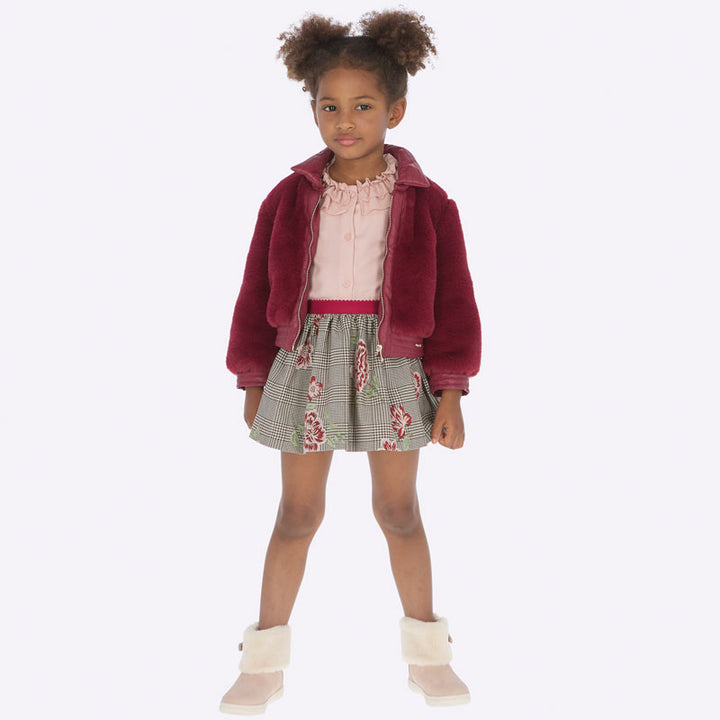 AW19 Mayoral Girls Dogtooth & Embroidered Flower Skirt 4908