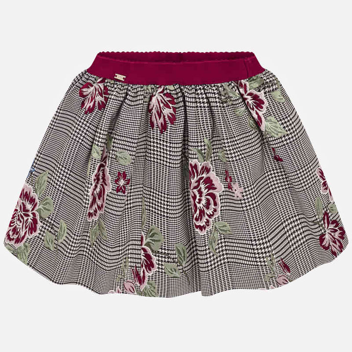 AW19 Mayoral Girls Dogtooth & Embroidered Flower Skirt 4908