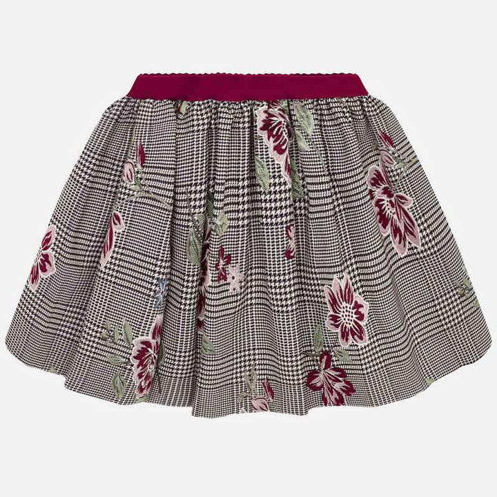 AW19 Mayoral Girls Dogtooth & Embroidered Flower Skirt 4908