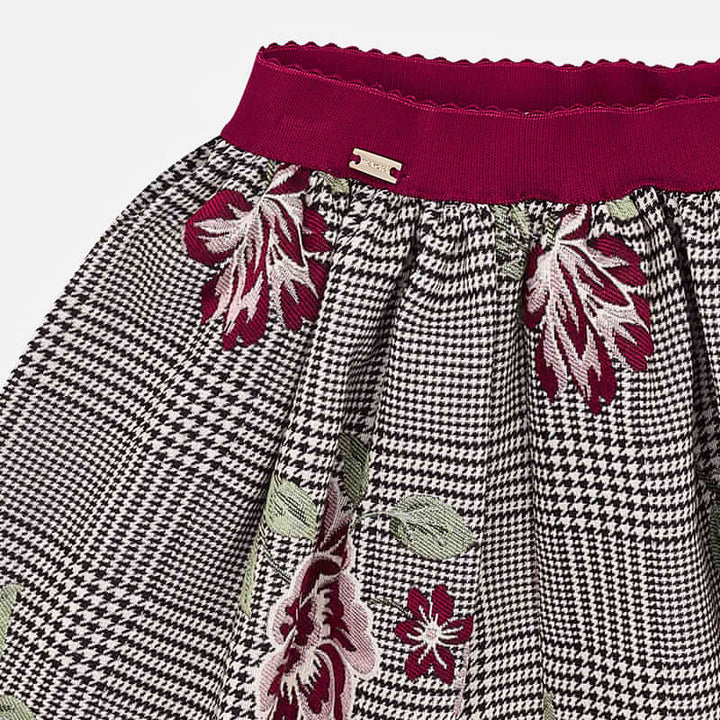 AW19 Mayoral Girls Dogtooth & Embroidered Flower Skirt 4908