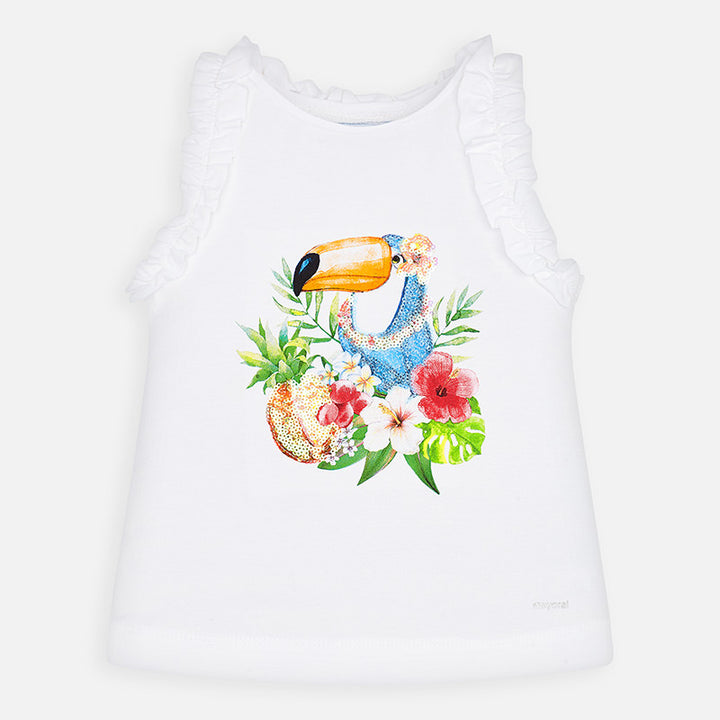 SS20 Mayoral Girls White Toucan Print Top 3025