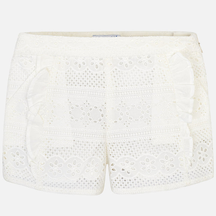SS19 Mayoral Girls Broderie Anglaise Ivory Shorts 3207