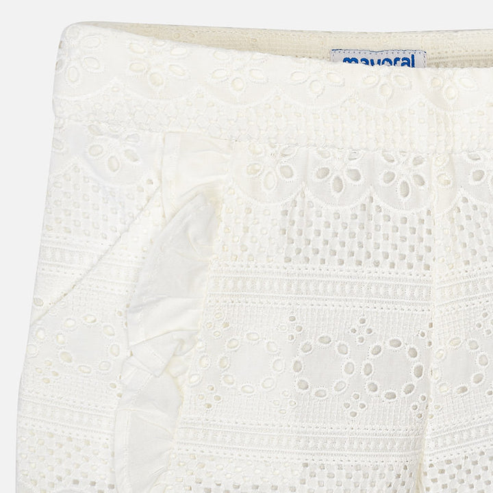 SS19 Mayoral Girls Broderie Anglaise Ivory Shorts 3207