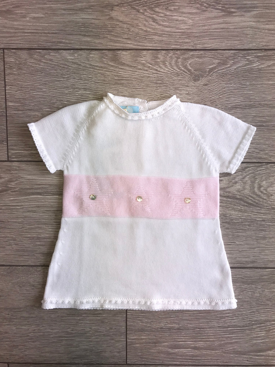 SS18 Floc Baby Girls White & Pink Stars Knitted Dress