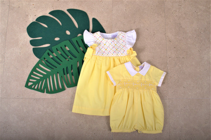 SS23 Kidiwi Girls Leanne Lemon & White Smocked Dress