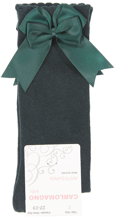 Carlomagno Bottle Green Double Bow Knee High Socks