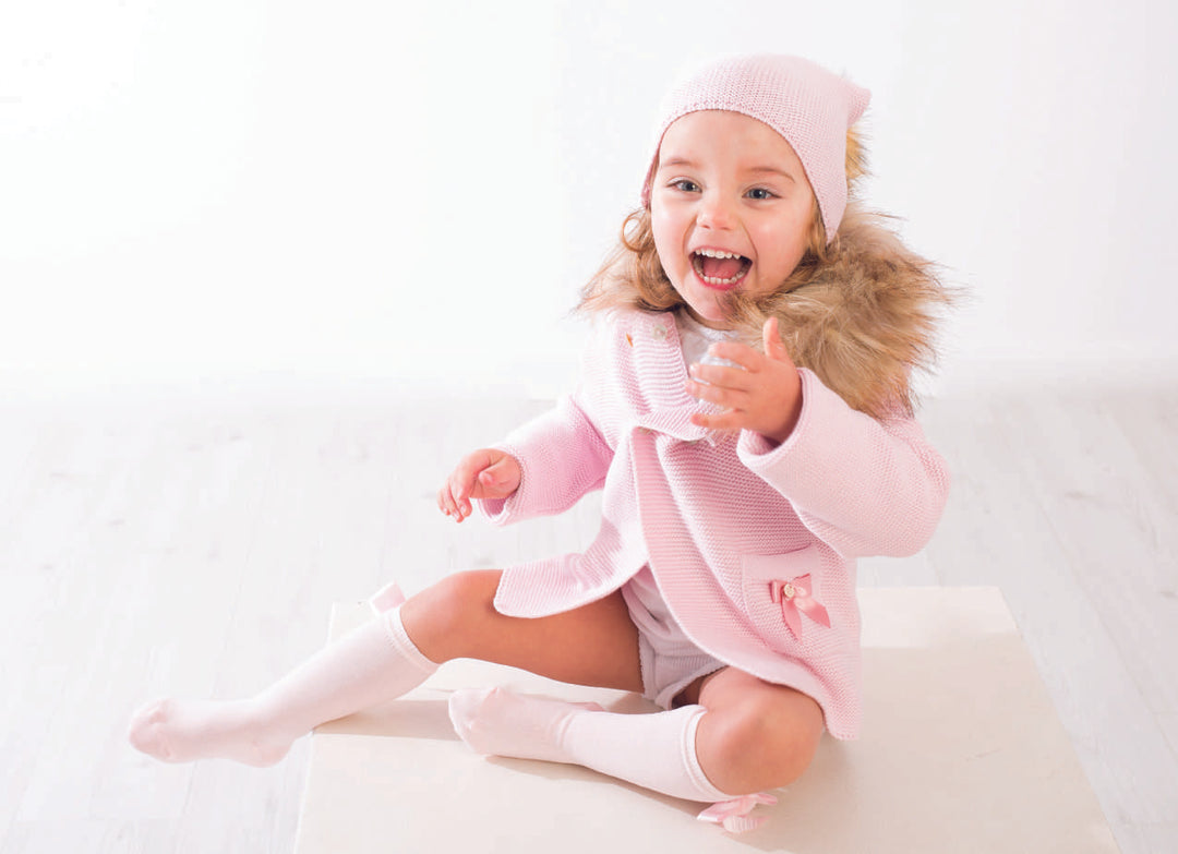 Meia Pata Girls Baby Pink Bow & Pom Pom Knee High Socks