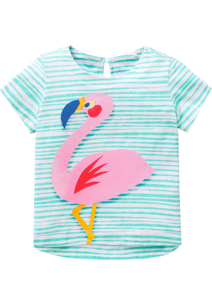 SS18 Oilily Taliz Short Sleeve T-Shirt 62 Aqua Stripe With Flamingo