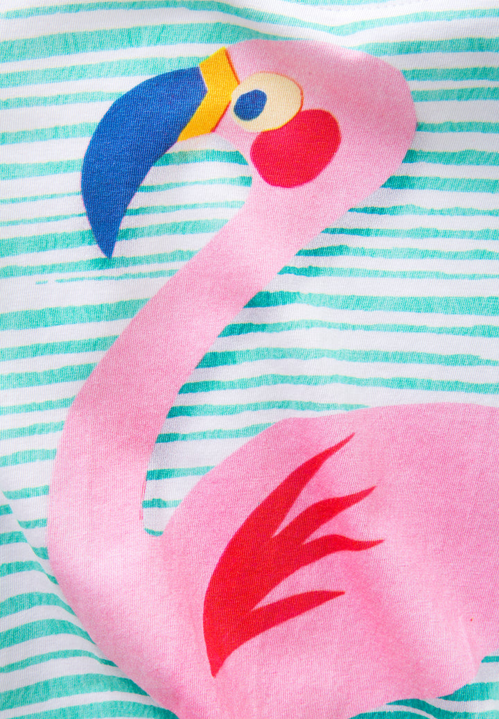 SS18 Oilily Taliz Short Sleeve T-Shirt 62 Aqua Stripe With Flamingo