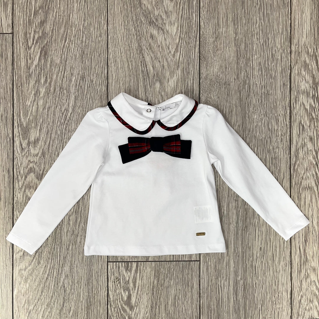 AW22 Patachou Girls White Tartan Bow Top