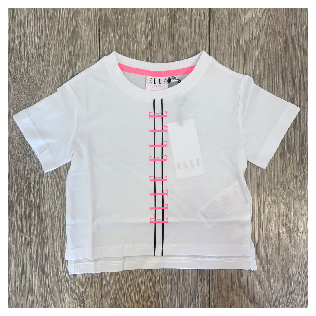 ELLE White Cropped T Shirt With Pink Elle Logo