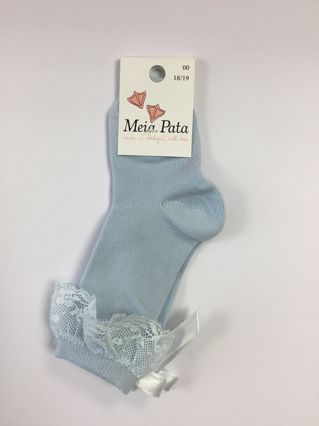 Meia Pata Baby Blue Lace & Satin Bow Knee High Socks