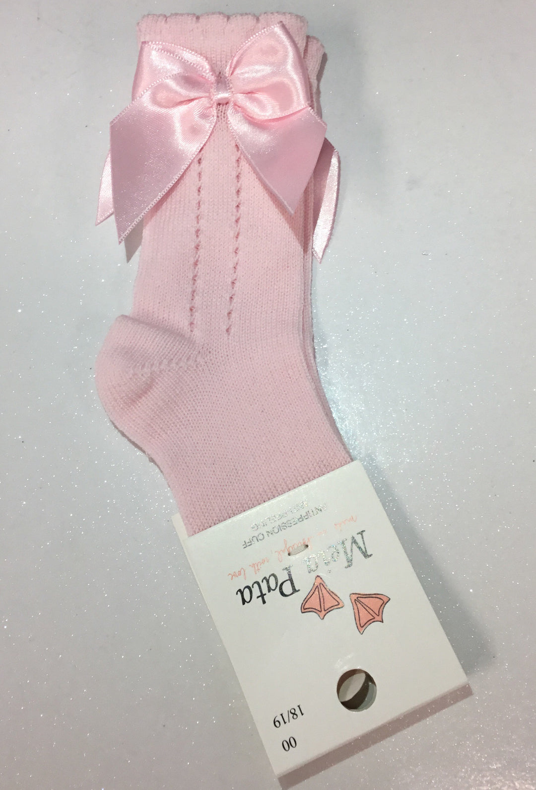 Meia Pata Girls Pale Pink Bow Knee High Socks