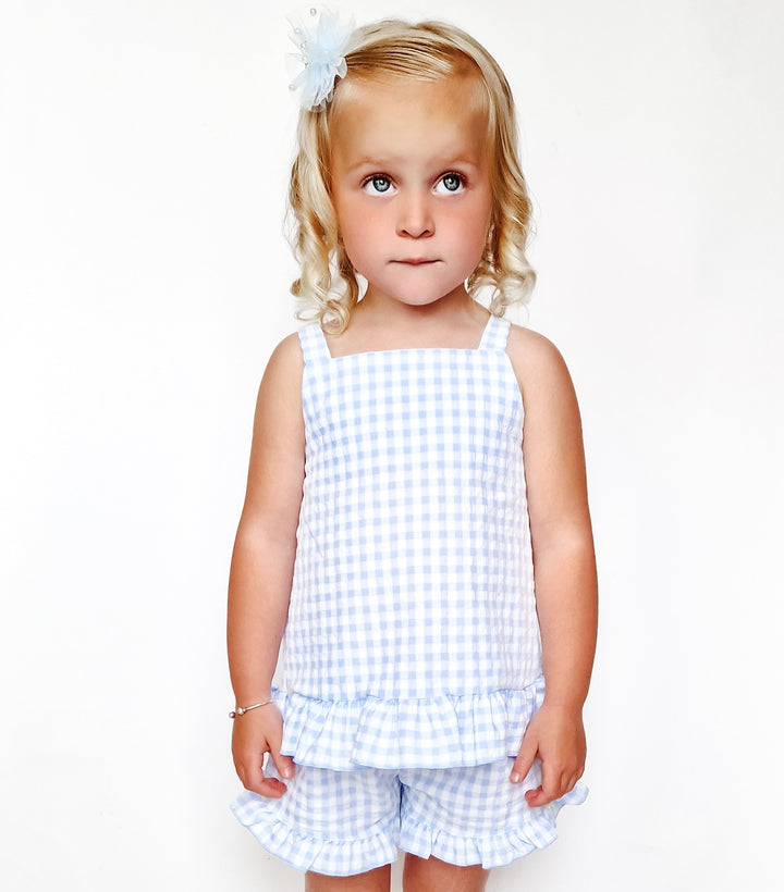 SS25 Rapife Girls Blue & White Check Shorts Set
