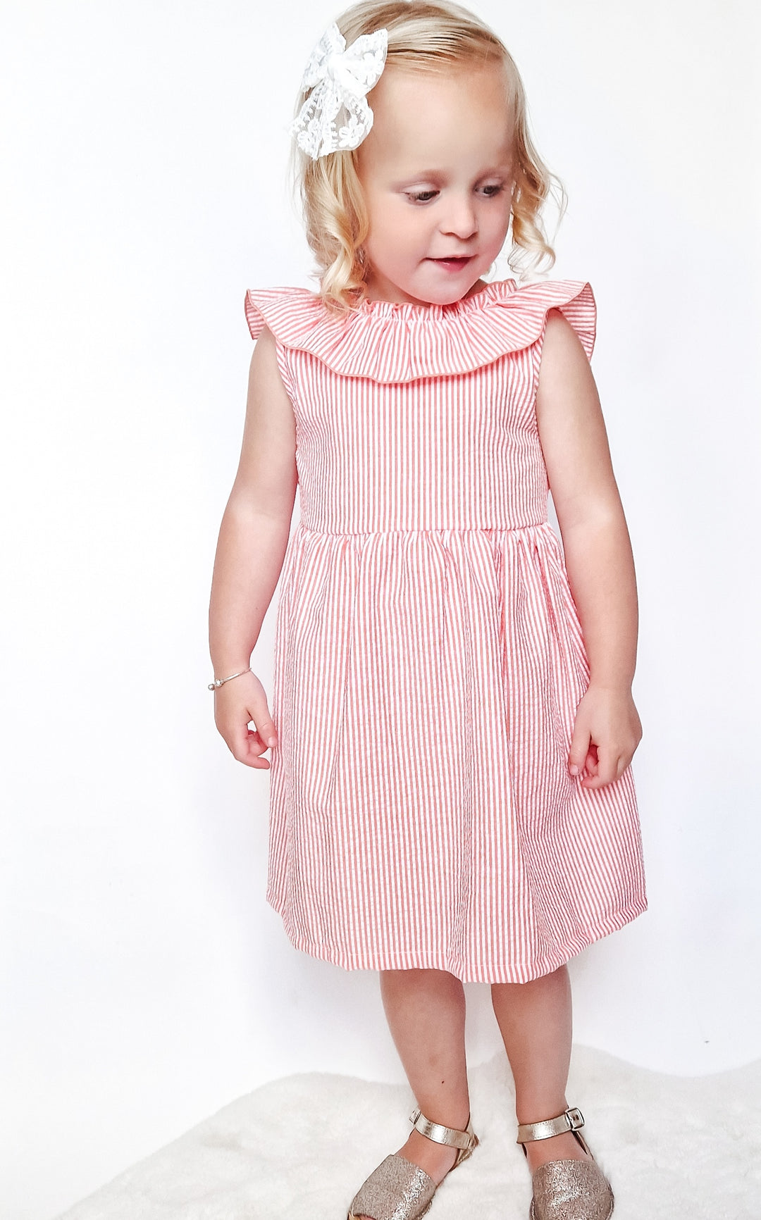SS25 Rapife Girls Orange & White Stripe Dress