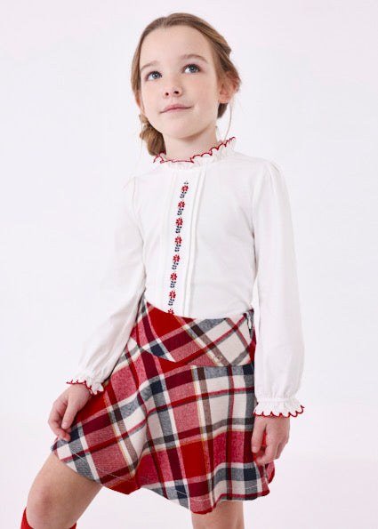 AW23 Mayoral Girls Red Check Skirt 4902