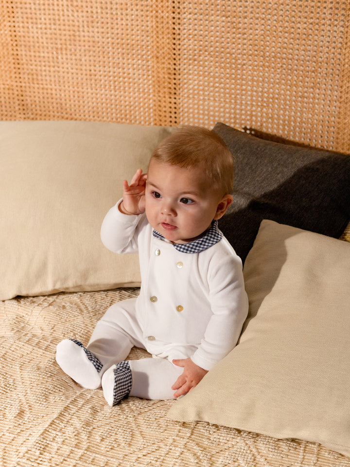 AW24 Laranjinha Baby Boy Navy Blue & White Check Babygrow I4022