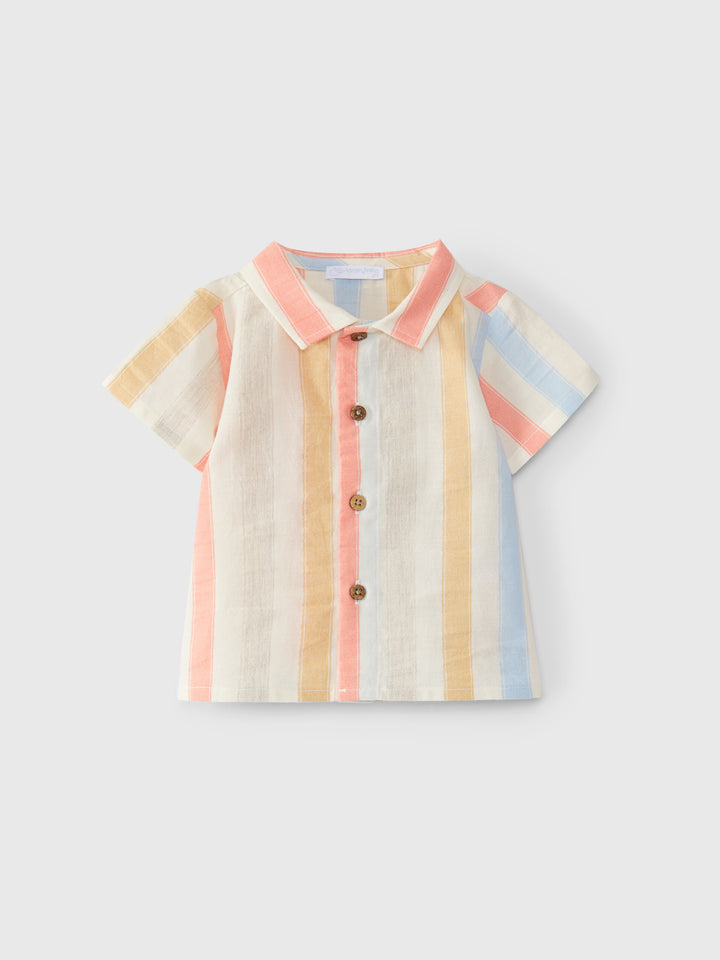 SS24 Laranjinha Boys Beige Striped Shirt